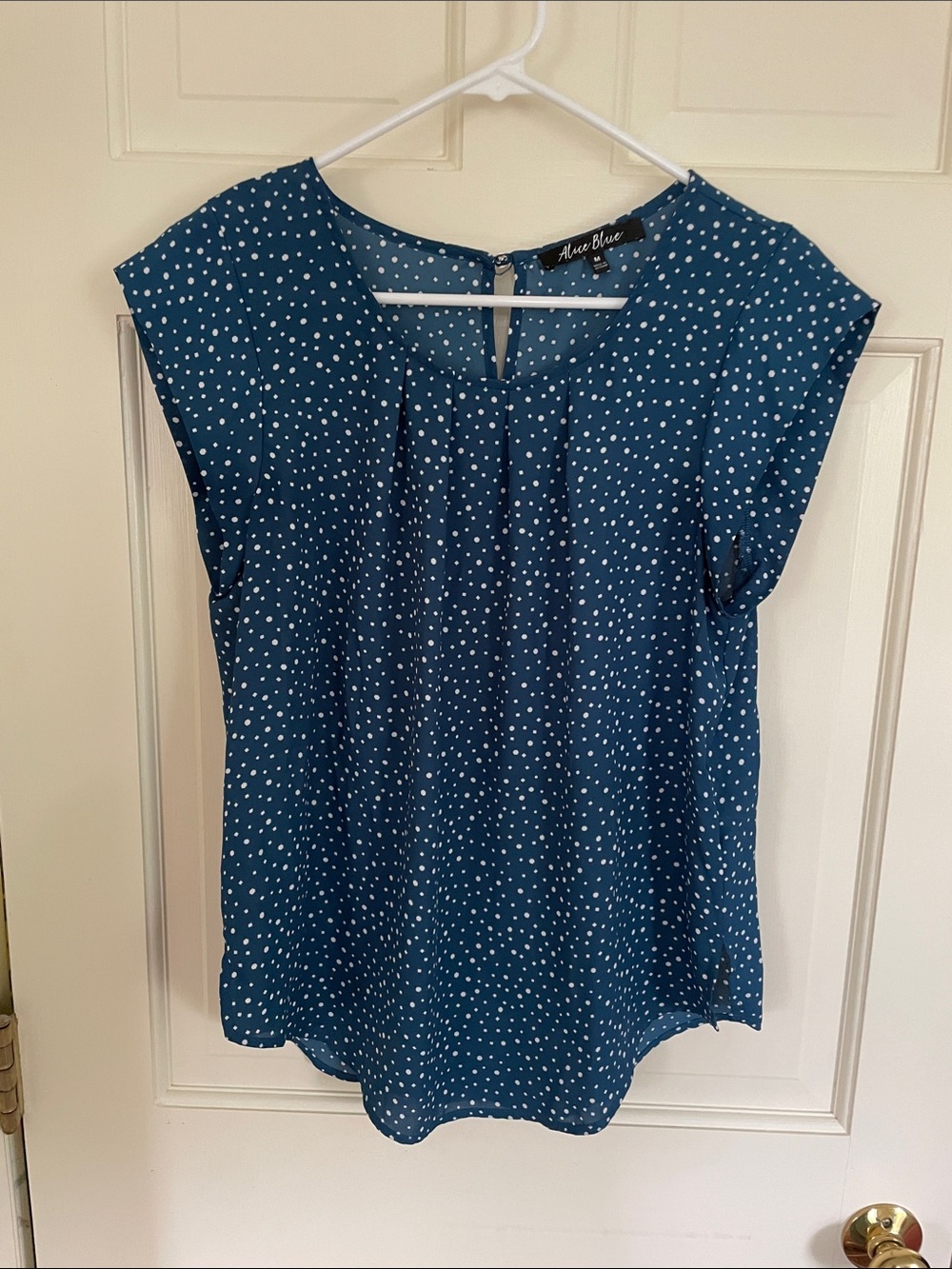 Alice Blue Teal Dot Cap-Sleeve Blouse
